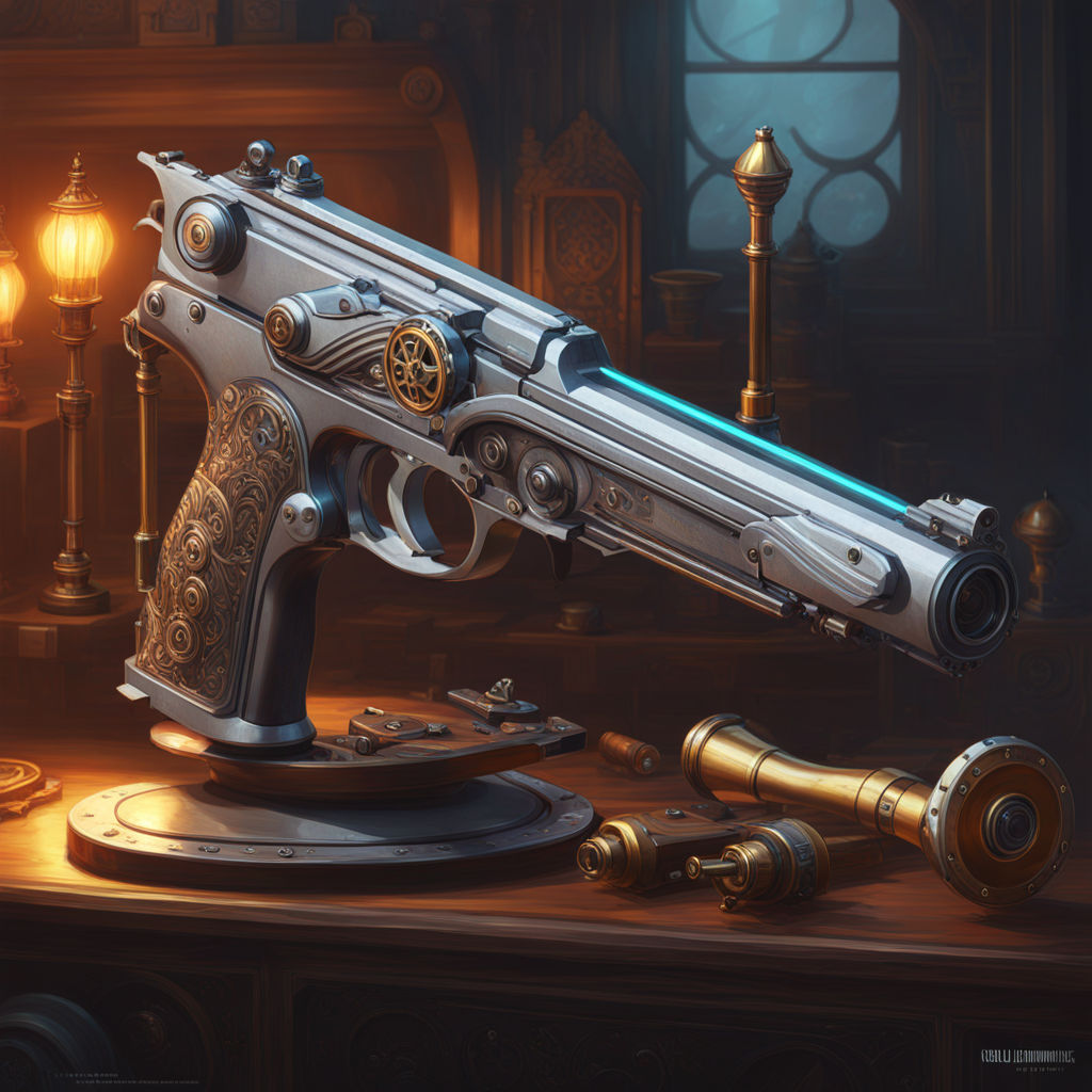 Stylized concept art of a Steampunk fantasy magic pistol old... by ...