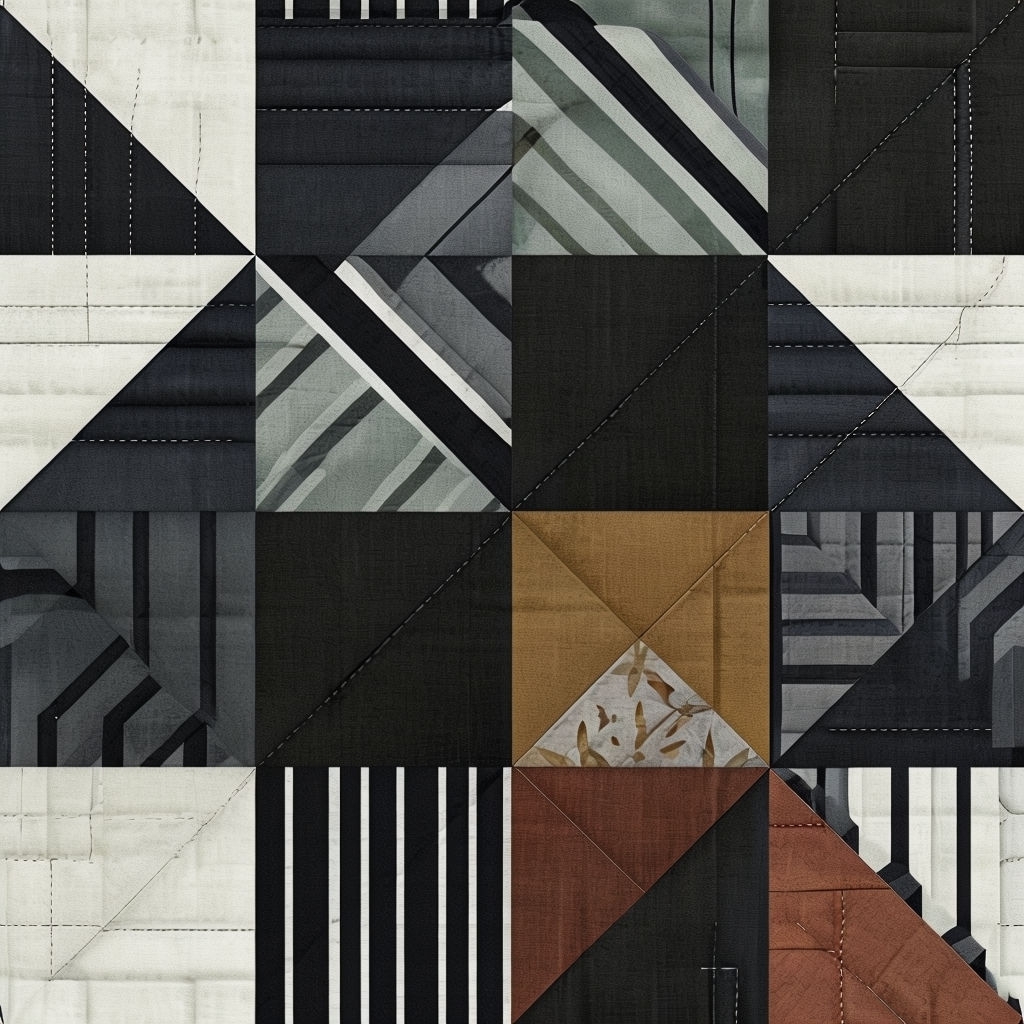 Minimalist Geometric Cheater Quilt Design in Monochrome and Earthy Tones Seamless Pattern