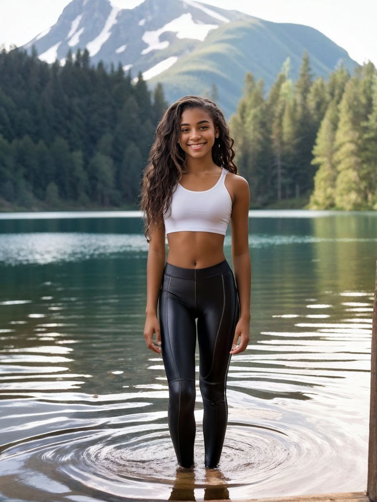 Hot beautiful black woman in black yoga pants