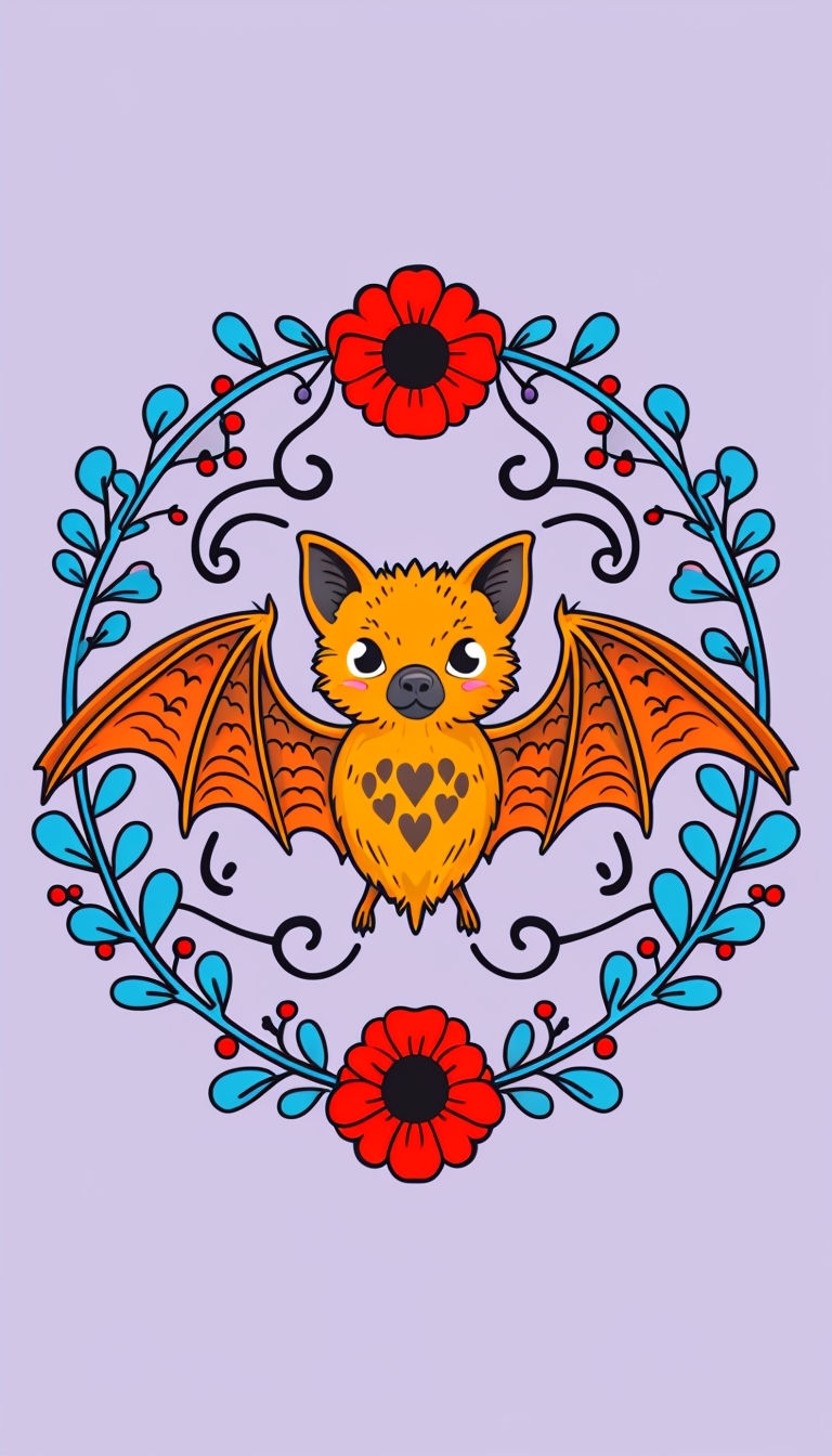 Whimsical Cartoon Bat Surrounded by Floral Wreath Phone Case Cover