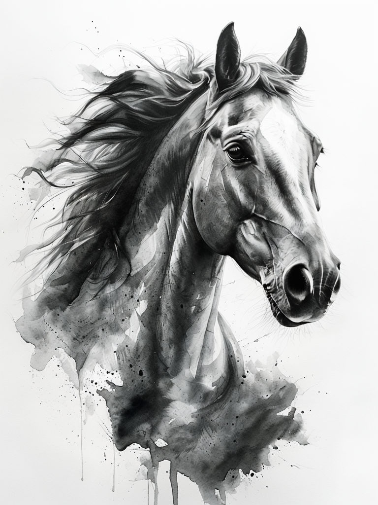 Black and White Watercolor Horse Head T-Shirt