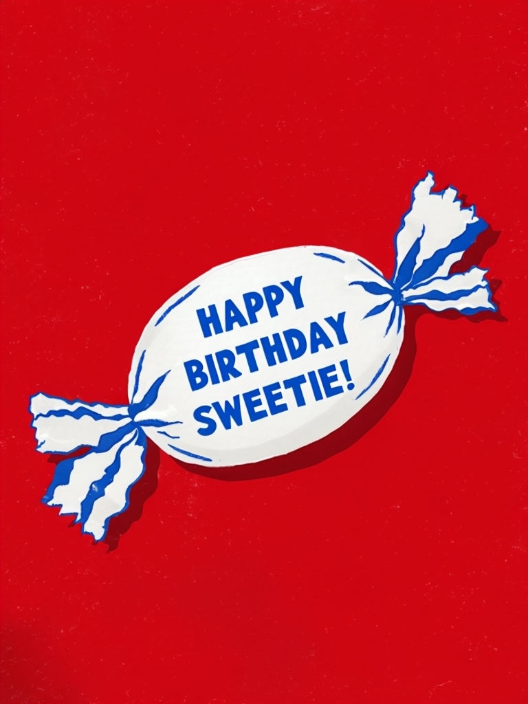 Happy Birthday Sweetie Candy Wrapper Digital Illustration Card