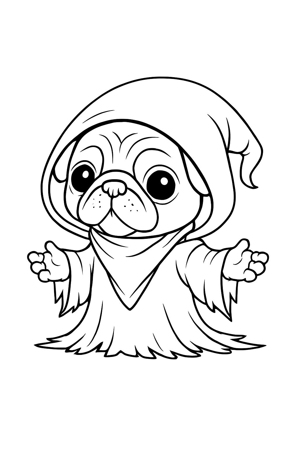 Adorable Cartoon Pug Ghost Illustration for Coloring Book Pages