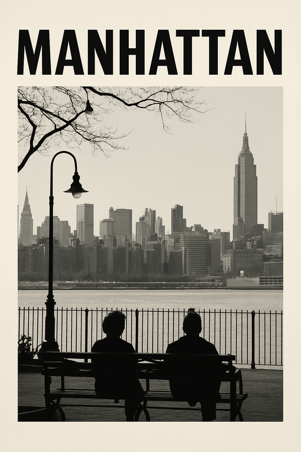 Serene Vintage Manhattan Skyline Black and White Poster