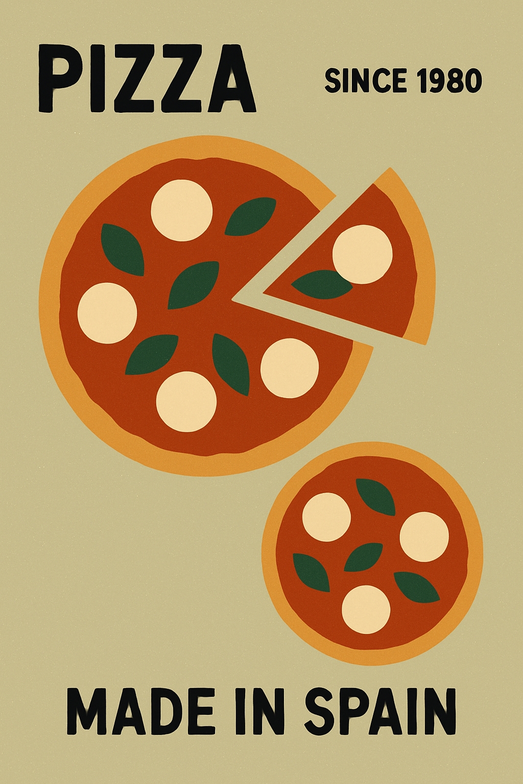 Minimalist Spanish Pizza Illustration with Bold Text Poster