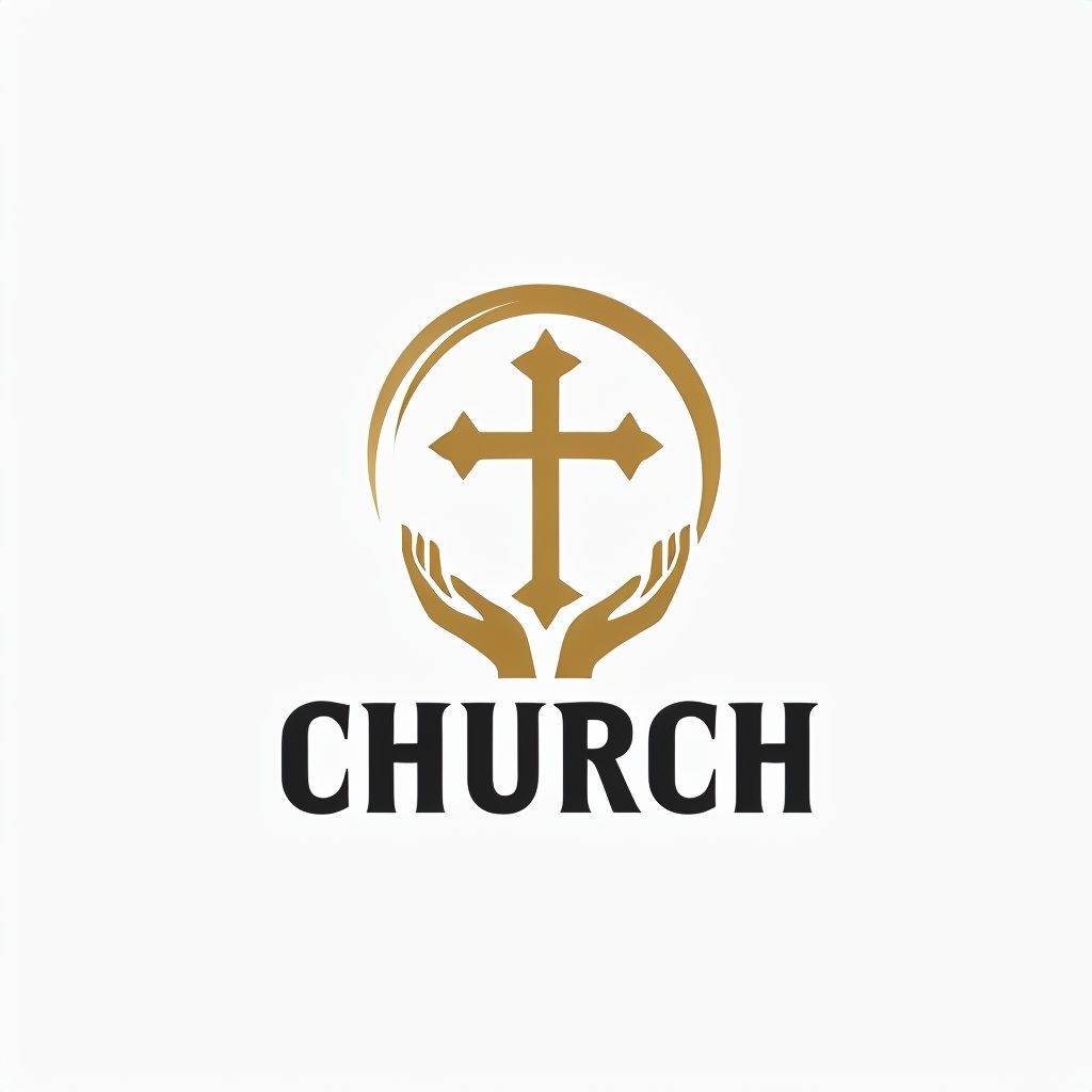 Elegant Minimalist Church Logo with Golden Brown Cross