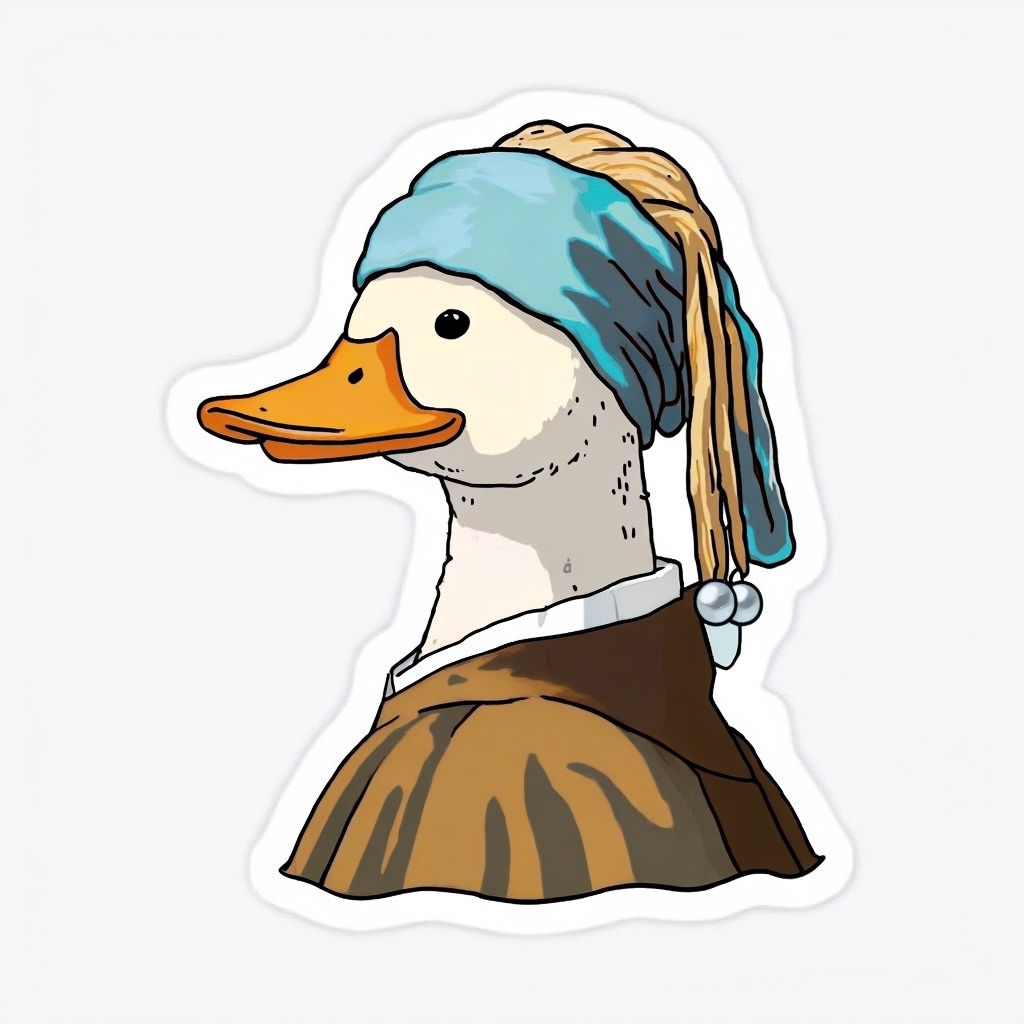 Cartoon Duck in Dutch Outfit with Pearl Earring Sticker