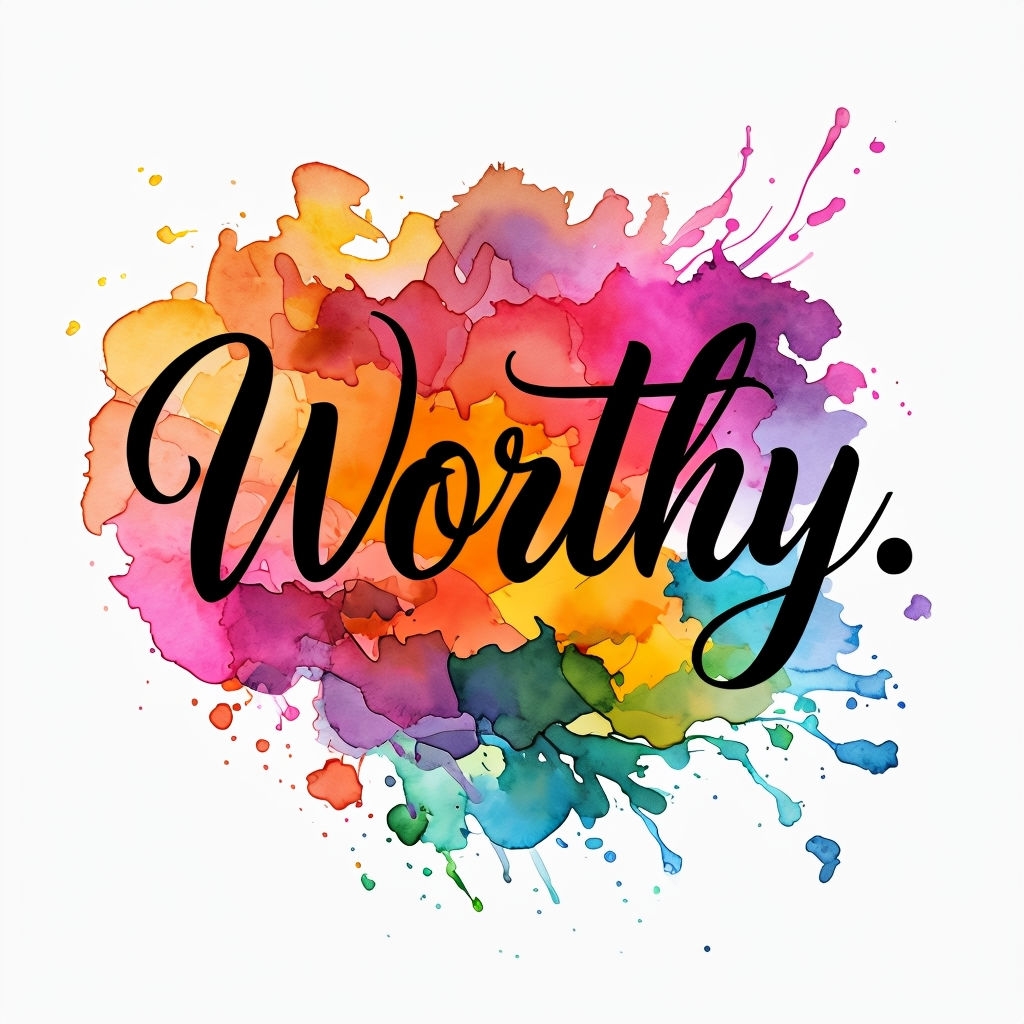 Vibrant 'Worthy.' Calligraphy with Colorful Watercolor Background Mug
