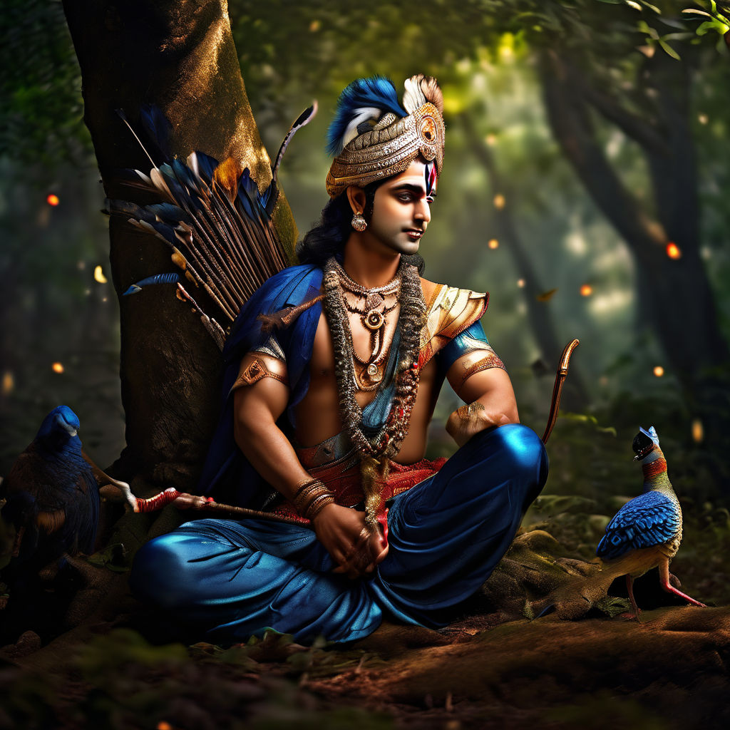 Create a realistic image in which Lord Krishna is resting un... by Deen ...