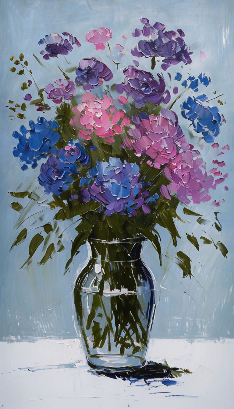 Vibrant Floral Bouquet Minimalist Painting with Textured Strokes Art