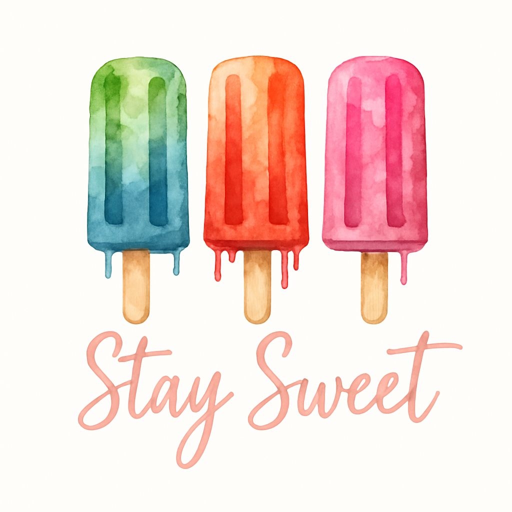 Colorful Watercolor Ice Creams with Stay Sweet Text Sticker