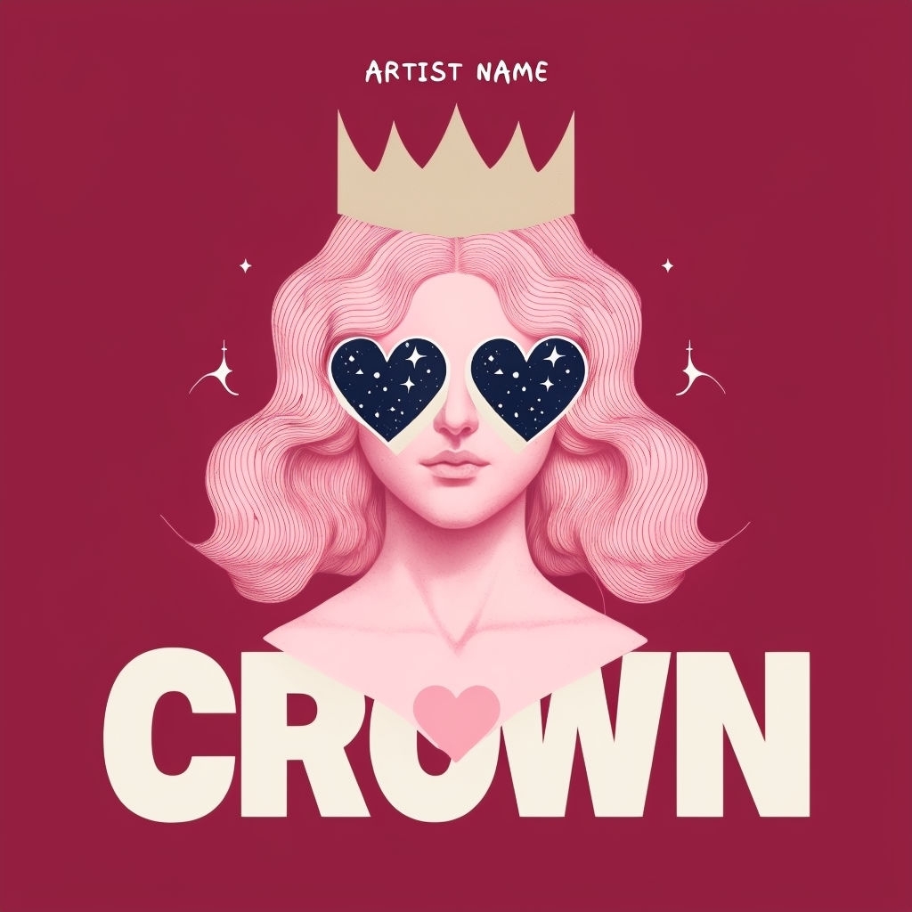 Stylized Female Bust with Cosmic Hearts and Crown Album Cover