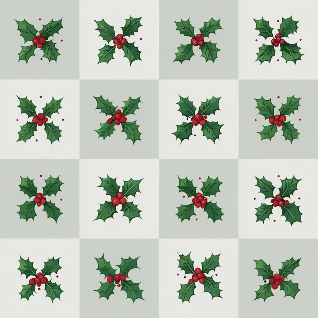 Elegant Holly Leaves and Berries Seamless Pattern Design Seamless Pattern