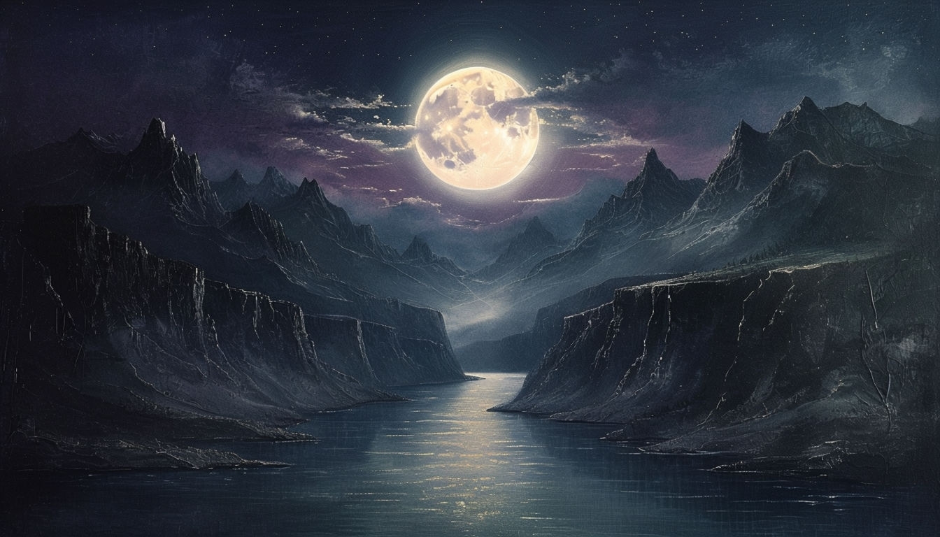 Serene Moonlit Landscape with Reflective Water Virtual Background