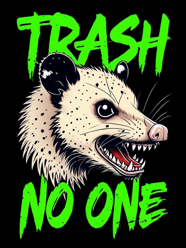 Aggressive Possum Head with Trash No One Text T-Shirt