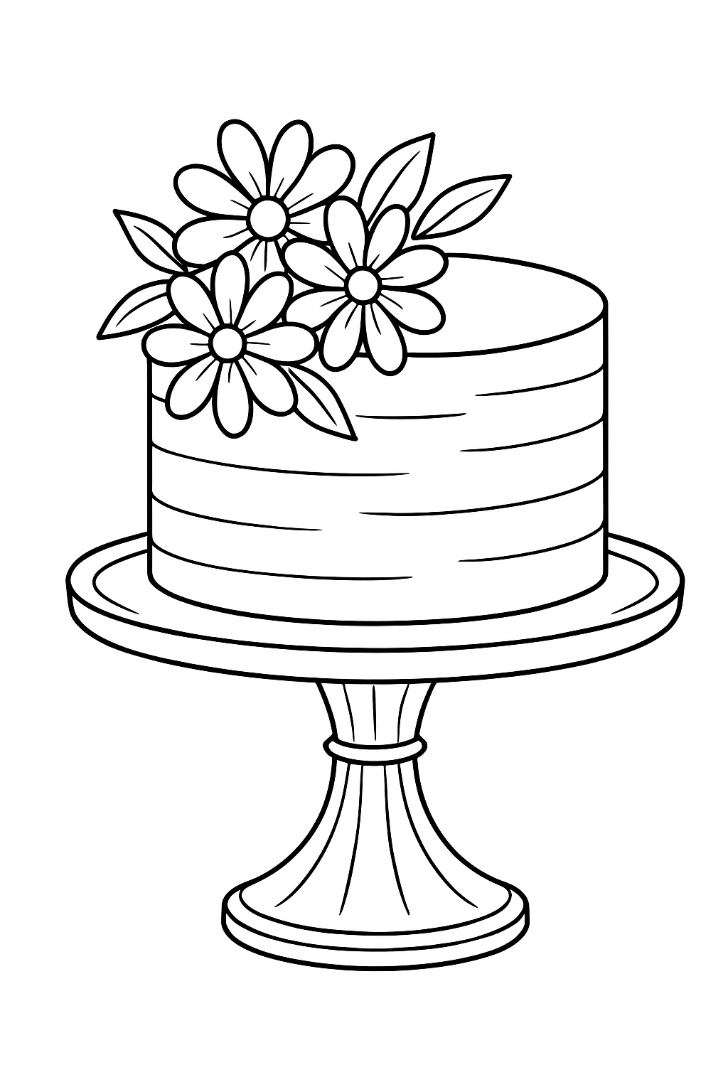 Elegant Black and White Decorative Cake Line Drawing Coloring Book Pages