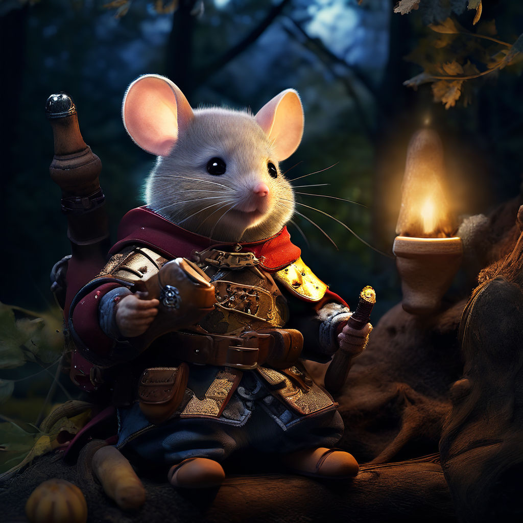 Animated mouse in traditional knights armour in the woods at... by ...