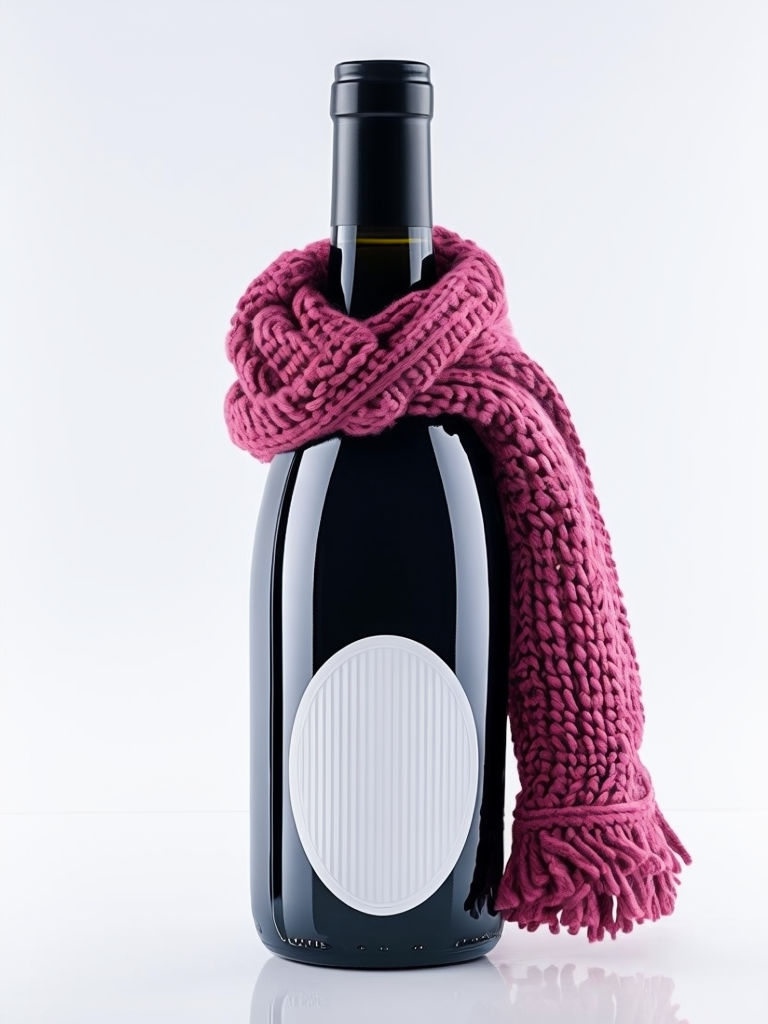 Elegant Wine Bottle with Cozy Scarf on White Background Mockup