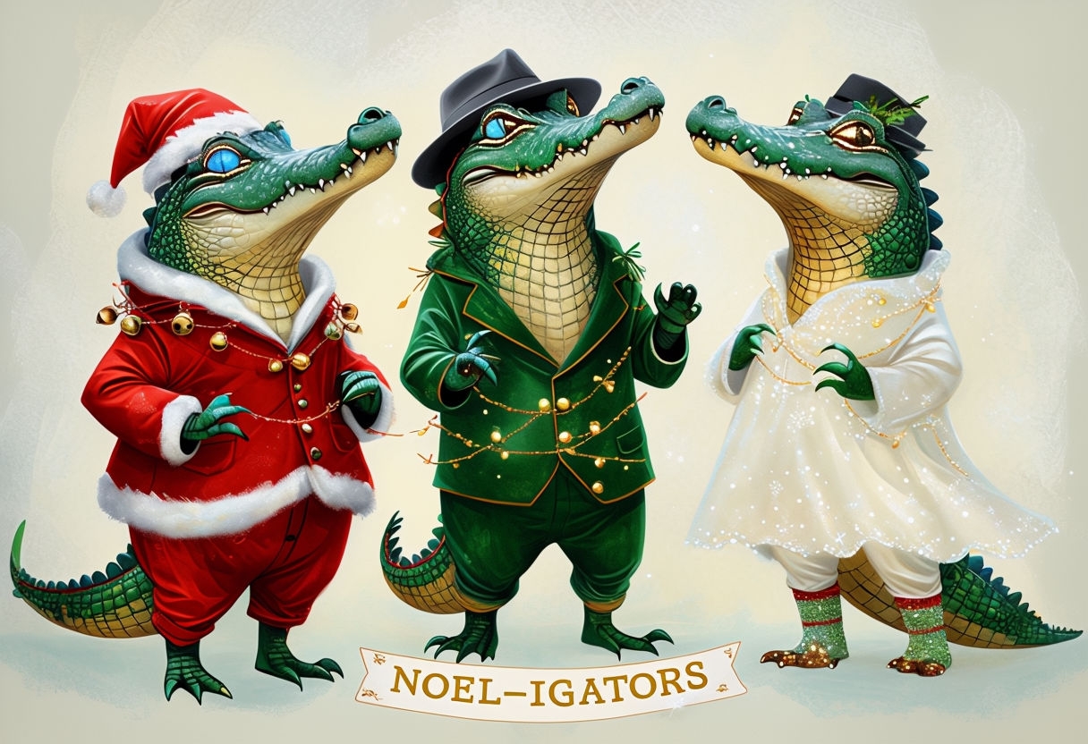 Whimsical Christmas Alligators Singing Noel-igators T-Shirt