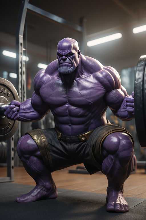 Create a realistic image of Thanos doing squats with heavy w... by ...