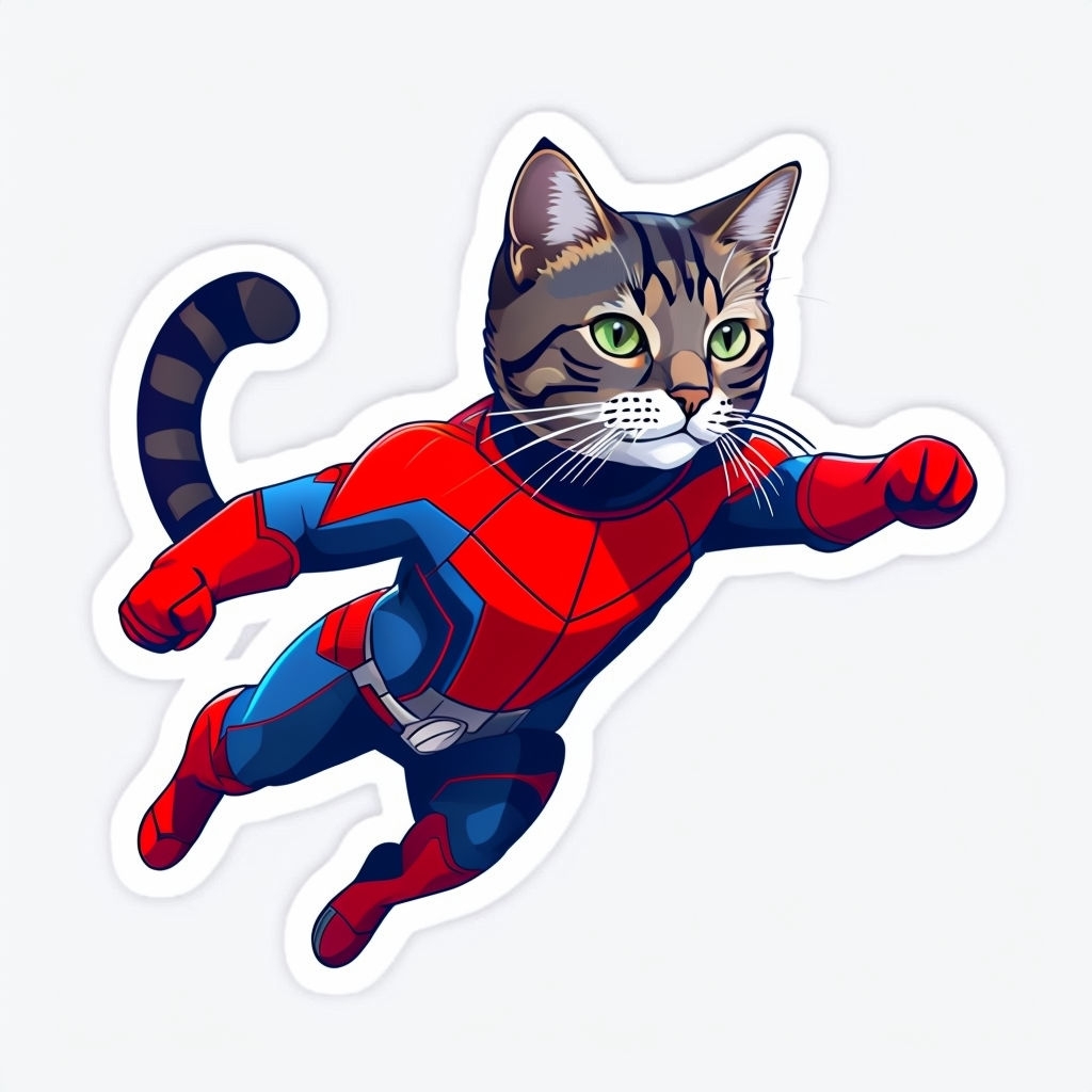 Playful Tabby Cat in Hero Suit Dynamic Sticker