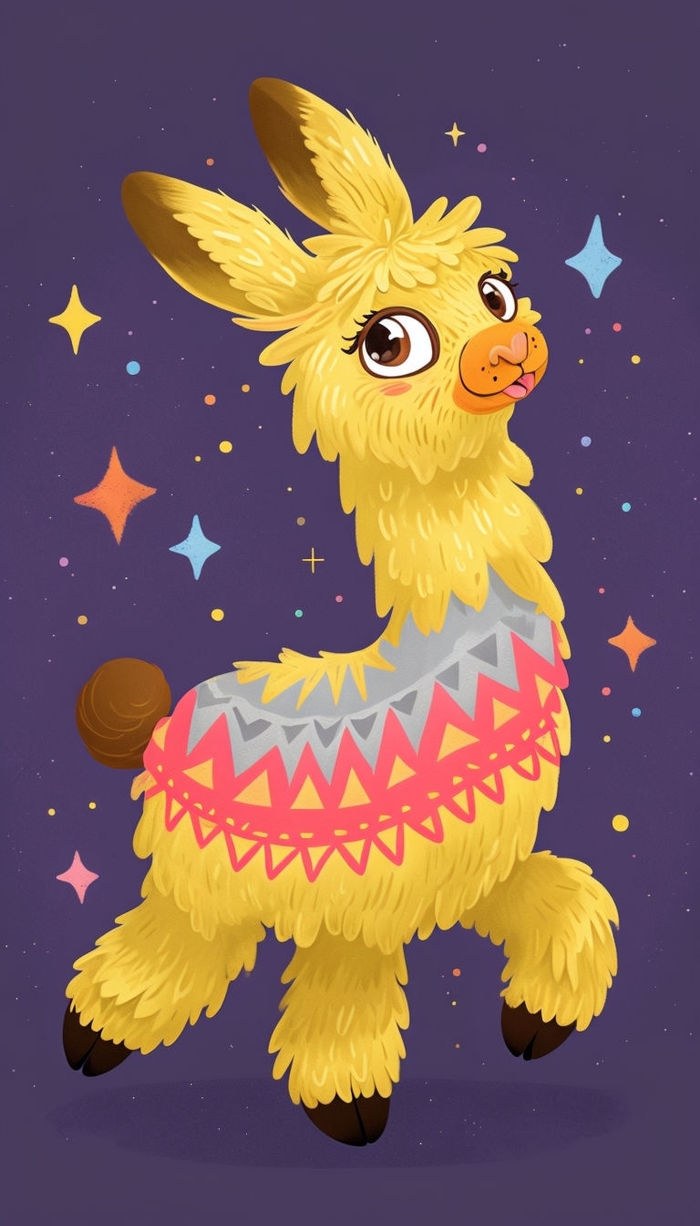 Playful Yellow Cartoon Llama Illustration Phone Case Cover