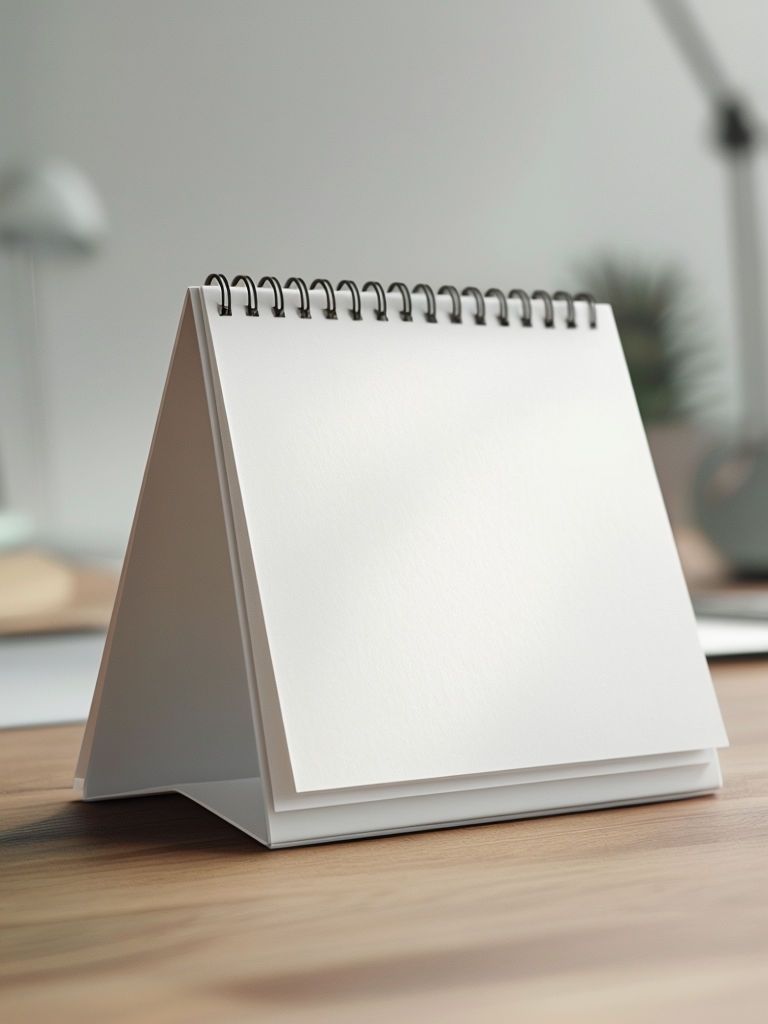 Minimalist White Spiral-Bound Desk Calendar Photograph Mockup