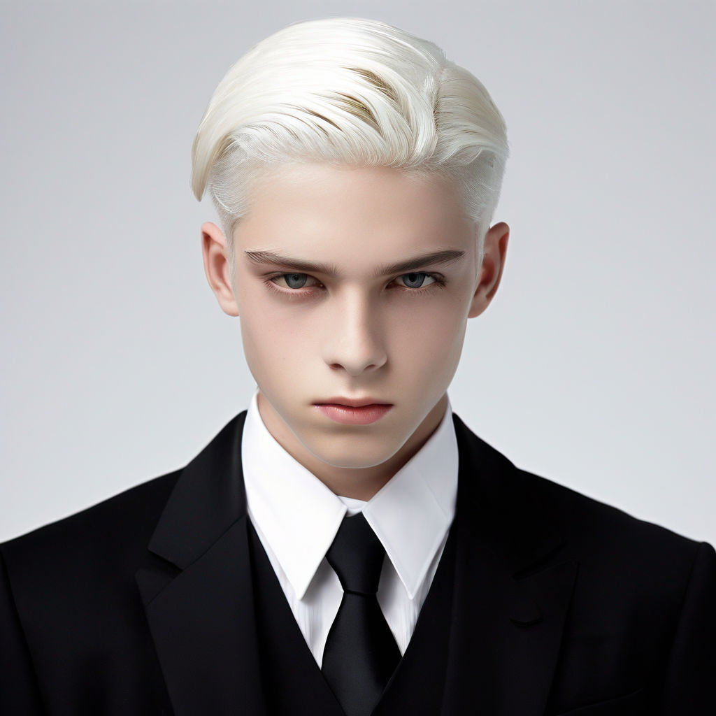 A 15 year old boy with paper white skin. white hair in a sli... by Emma ...