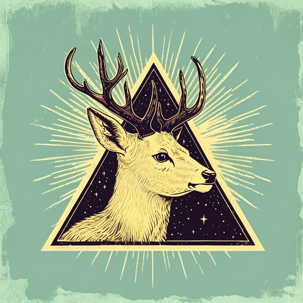Vintage Deer Head Illustration with Starry Triangle T-Shirt