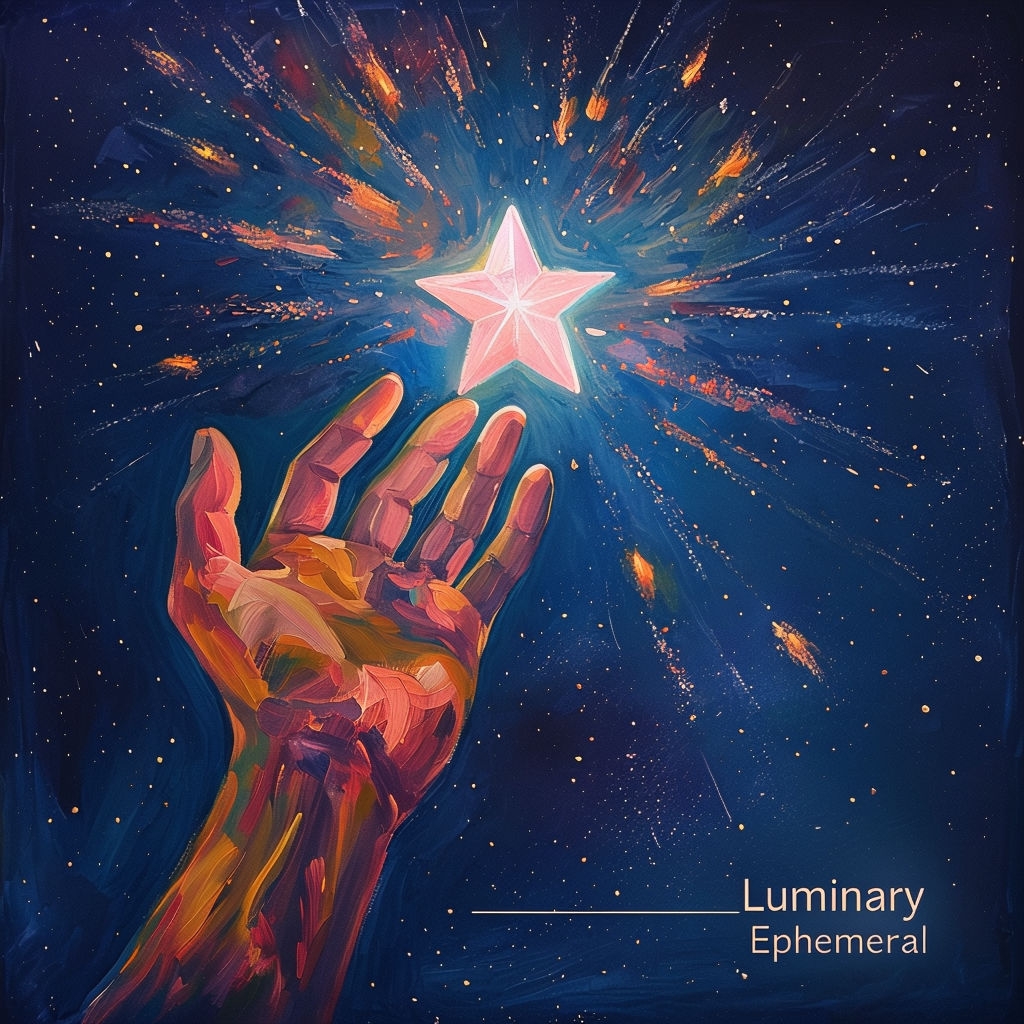 Ethereal Hand Reaching for Glowing Star in Meteor Shower Spotify Album Cover