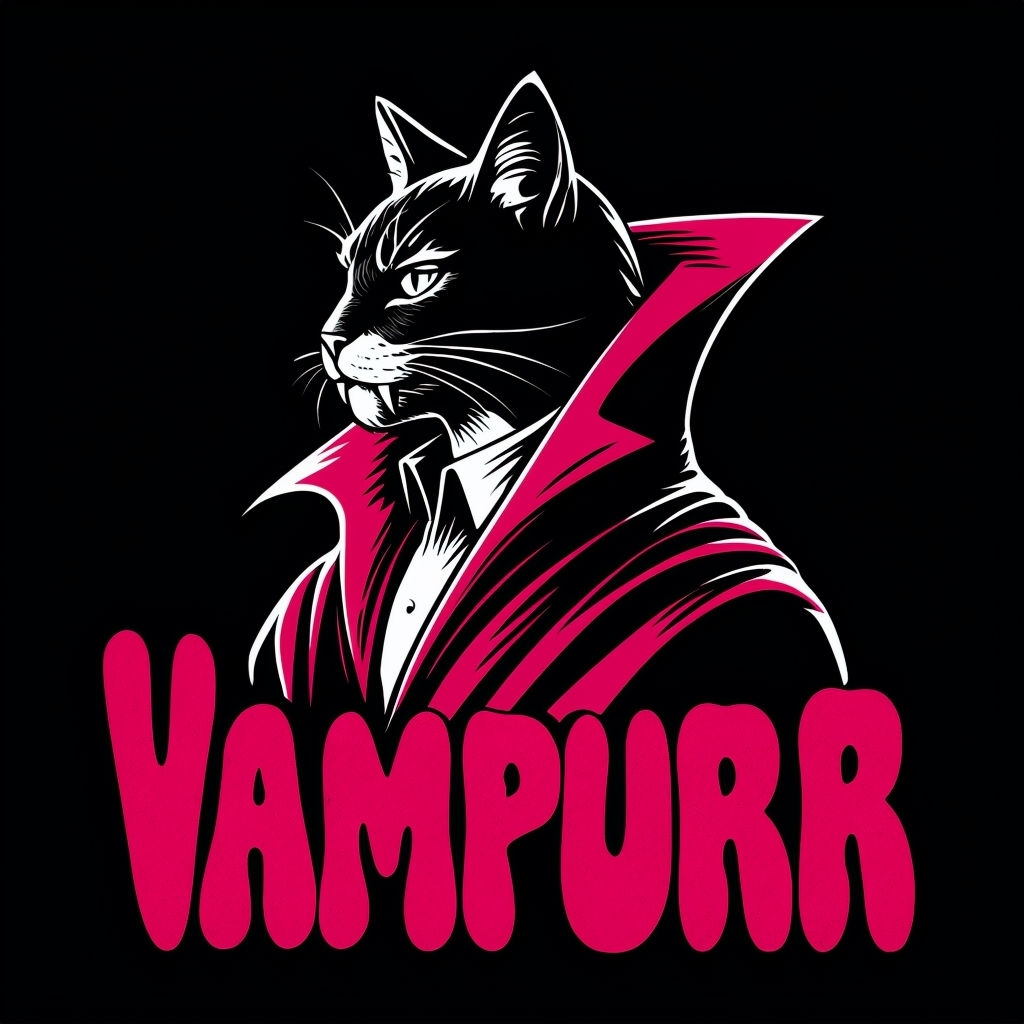 Vampurr Stylish Cat Dracula Graphic T-Shirt