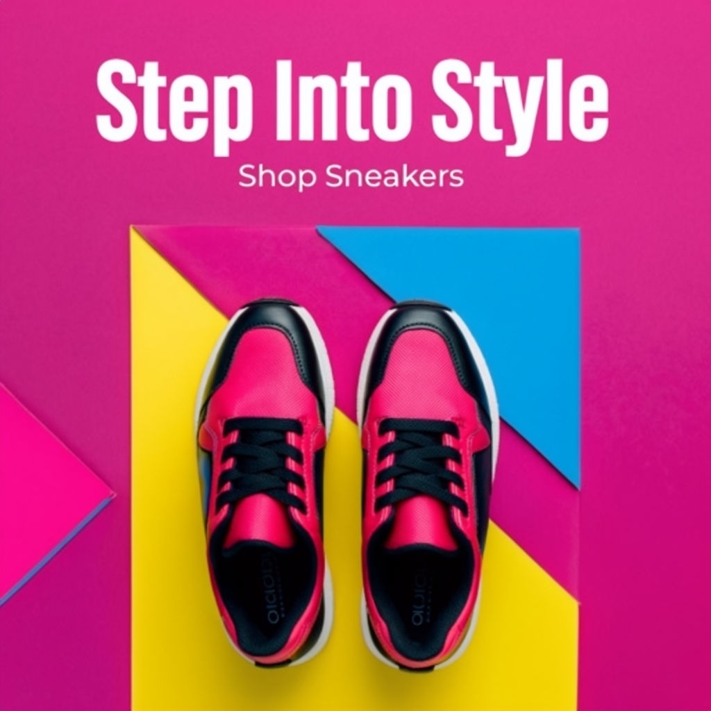 Stylish Sneakers Advertisement with Bold Geometric Background Social Media Post