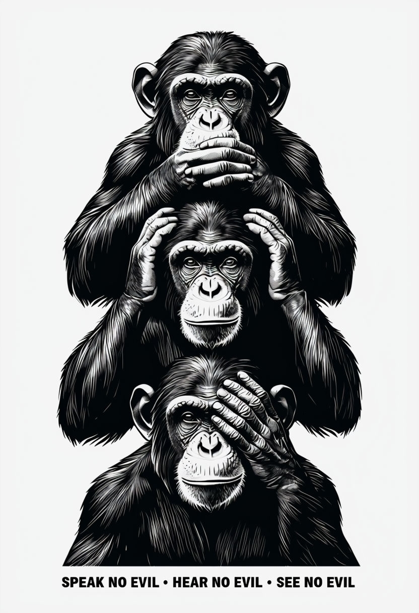 Three Chimpanzees See No Evil Illustration Poster