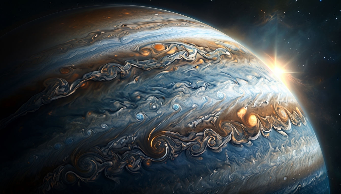 Majestic Jupiter Space Scene with Dramatic Cloud Patterns Background