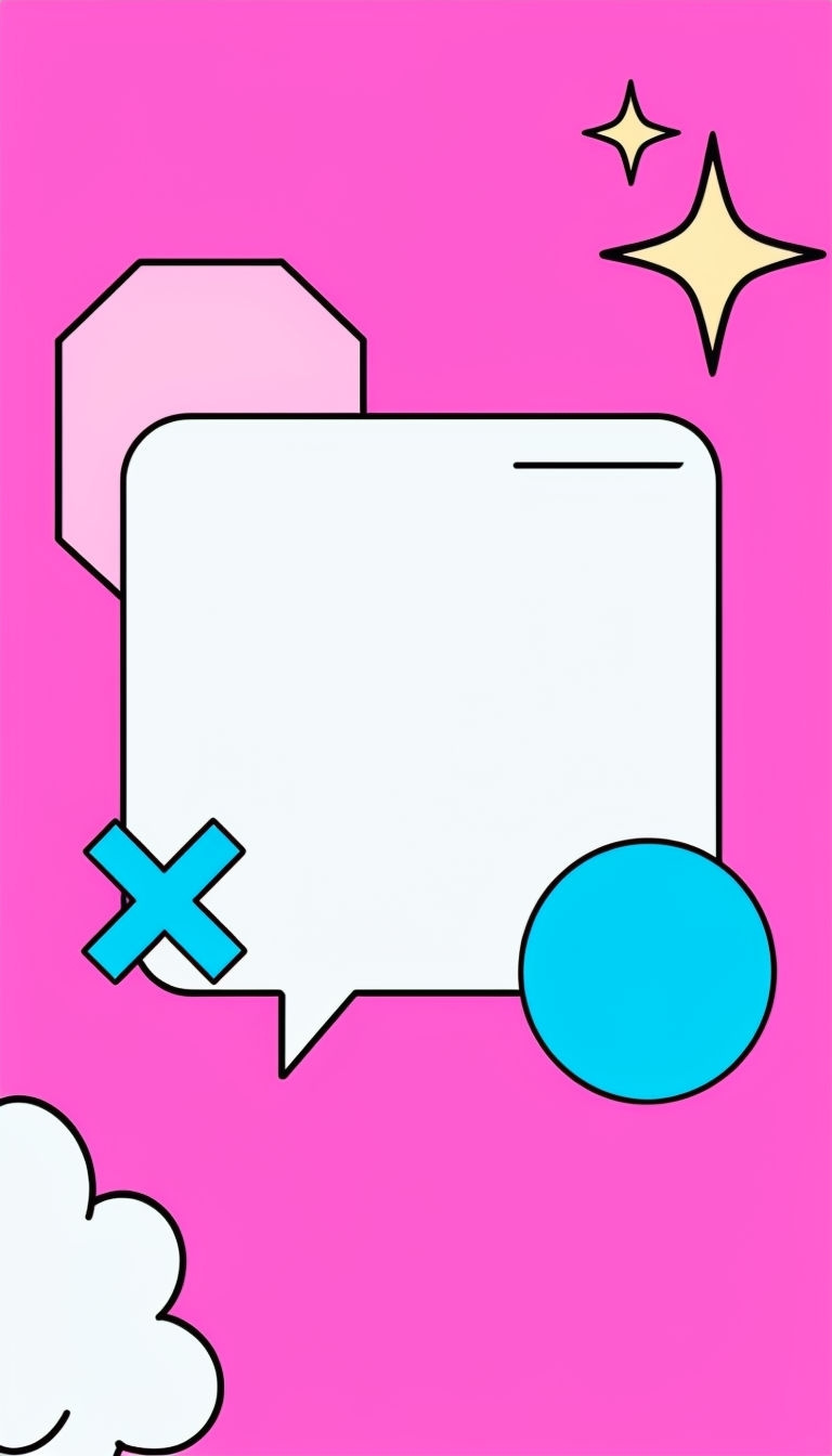 Vibrant White Speech Bubble with Playful Shapes Digital Art Social Media Post