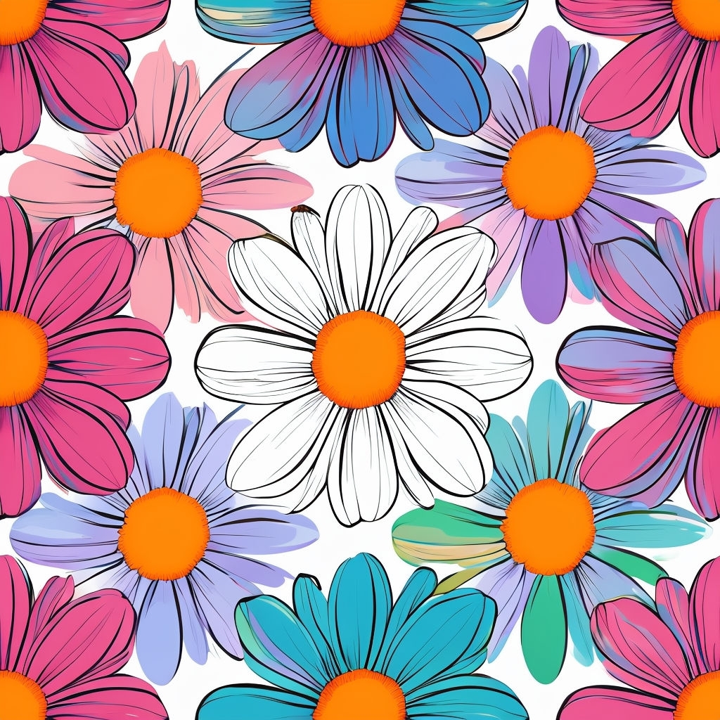 Vibrant Symmetrical Daisy Floral Pattern for Textile Design Seamless Pattern