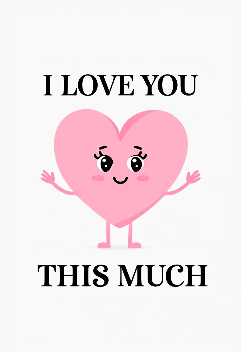 Whimsical Pink Heart Character with I Love You Message Card