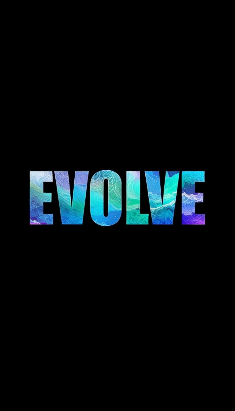 Vibrant Gradient EVOLVE Text on Black Background Mobile Wallpaper