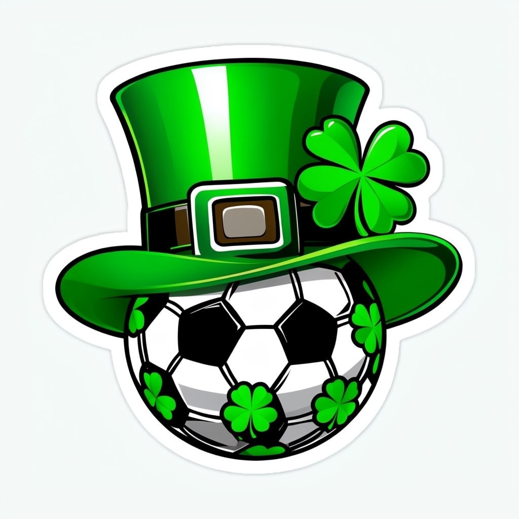 Stylized Soccer Ball with Shamrocks and Leprechaun Hat Sticker