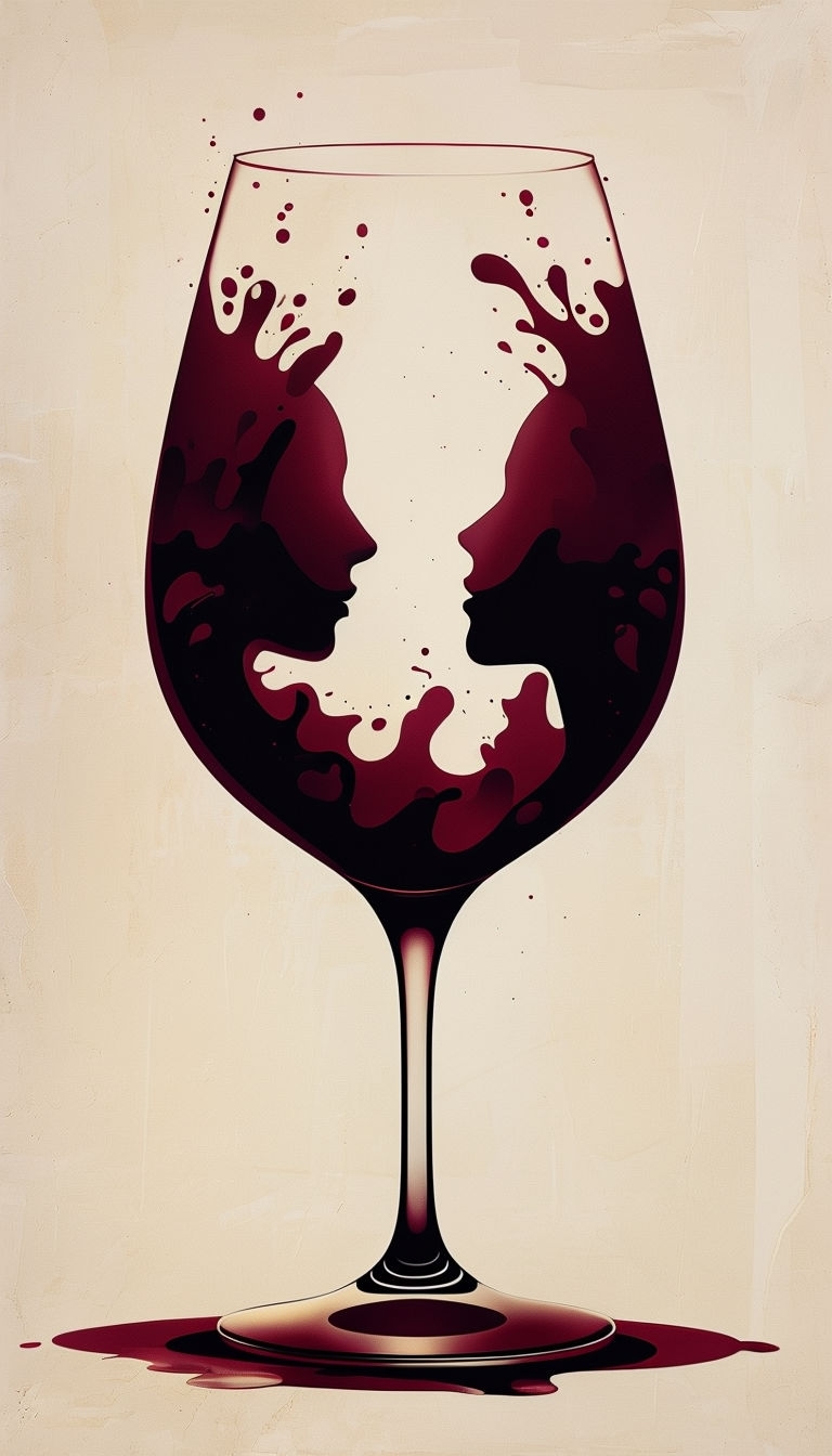 Surreal Wine Glass with Silhouetted Faces Abstract Art Mobile Wallpaper