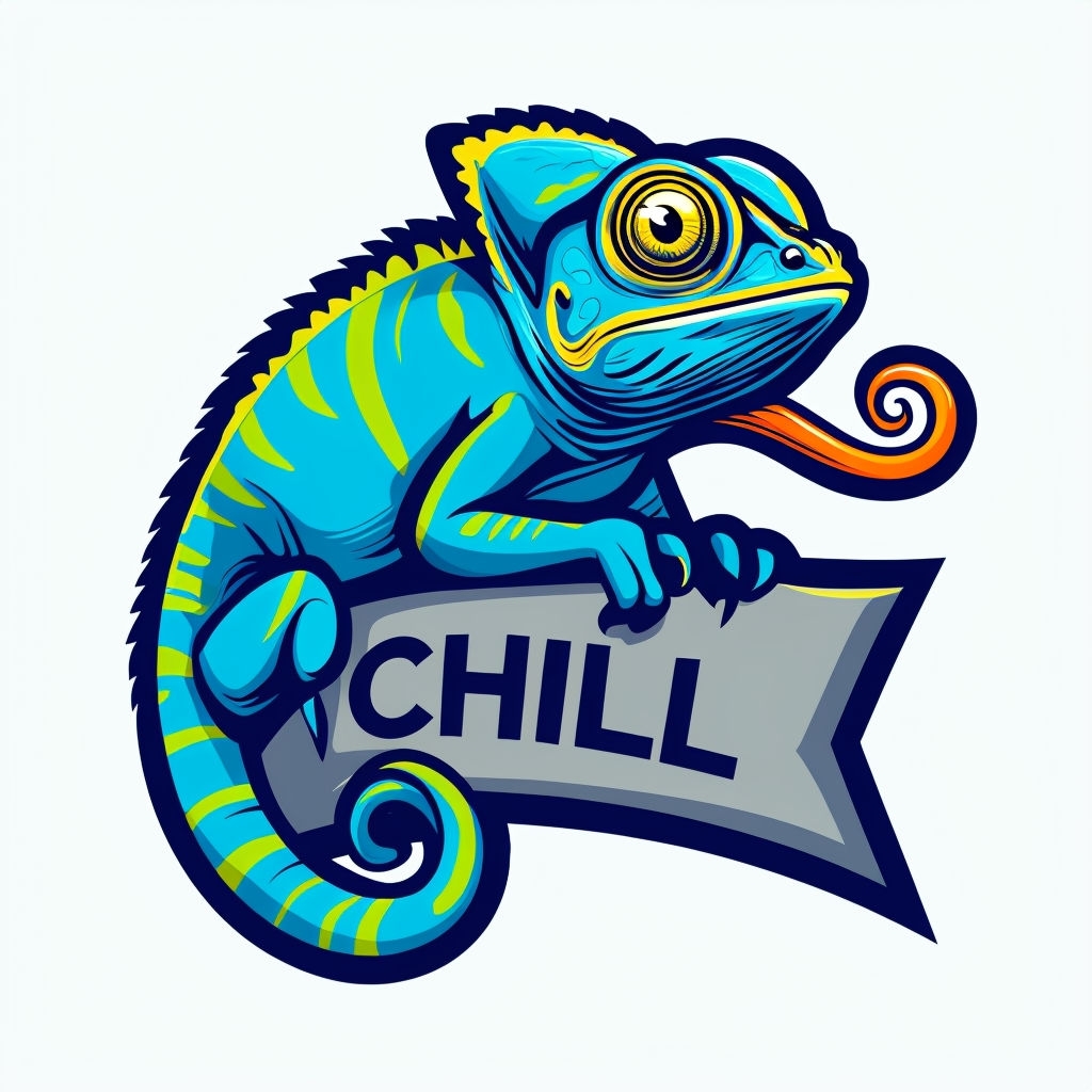 Vibrant Cartoon Chameleon on Chill Banner Sticker