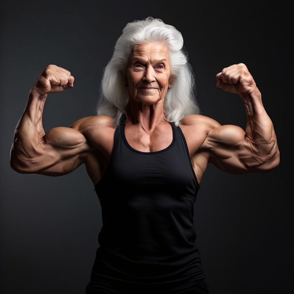 Hyper Muscular Grandma With Huge Biceps Doing A Front Double By Ken 