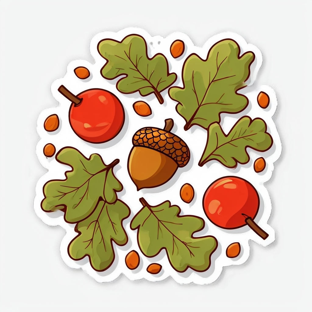 Autumn Acorn and Leaves Decorative Sticker Design