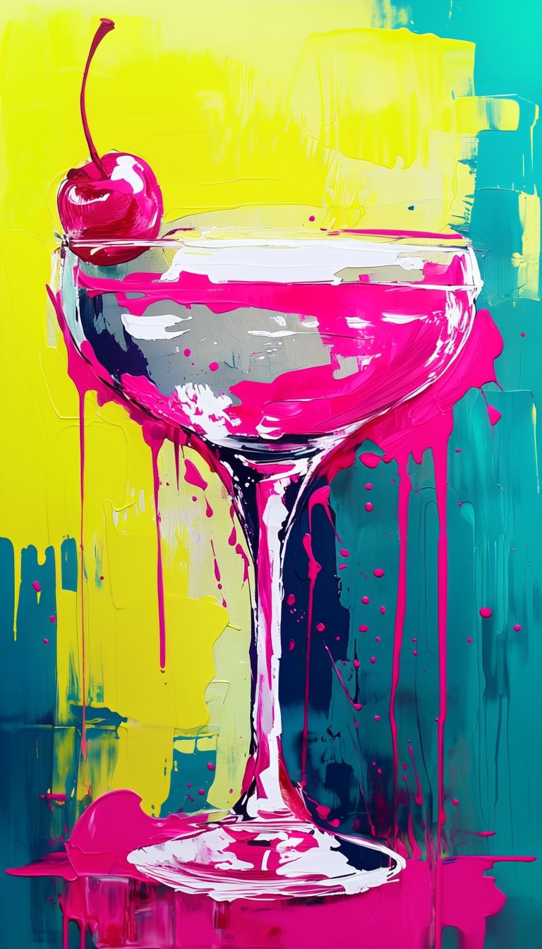 Vibrant Cocktail Glass Overflowing with Fuchsia Paint Art