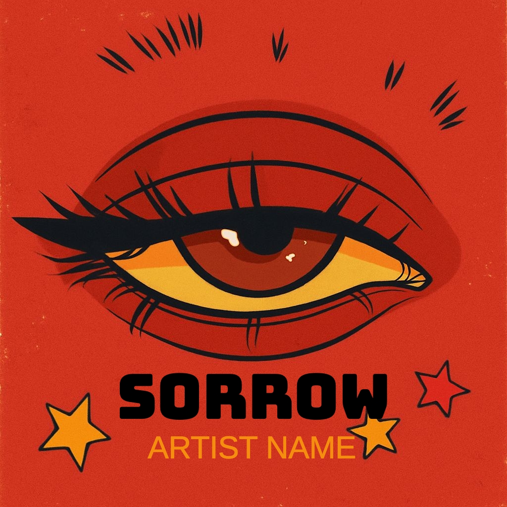 Stylized Human Eye Art with Bold Colors and Sorrow Theme Spotify Album Cover