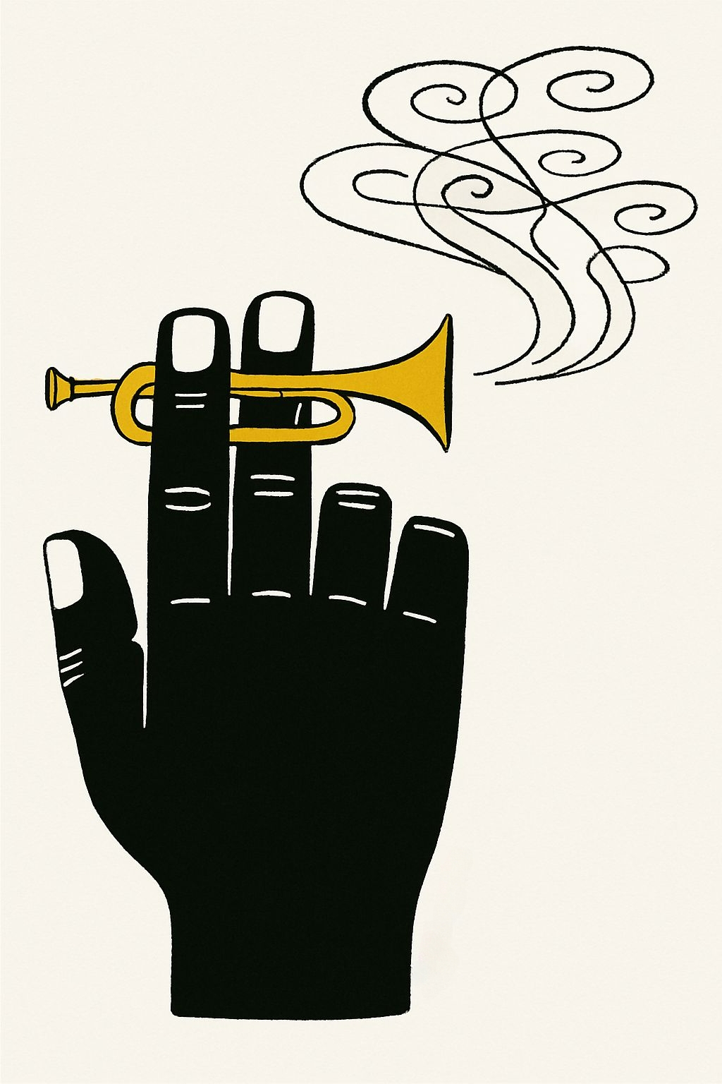 Black Hand with Yellow Trumpet Minimalist Illustration T-Shirt