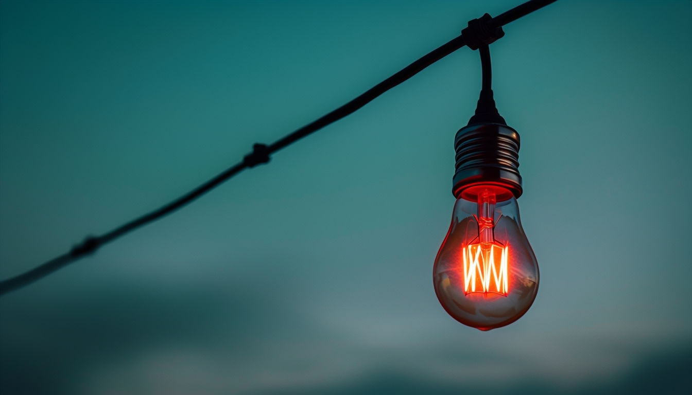 Vibrant Red Incandescent Light Bulb with Gradient Sky Background Virtual Backgrounds