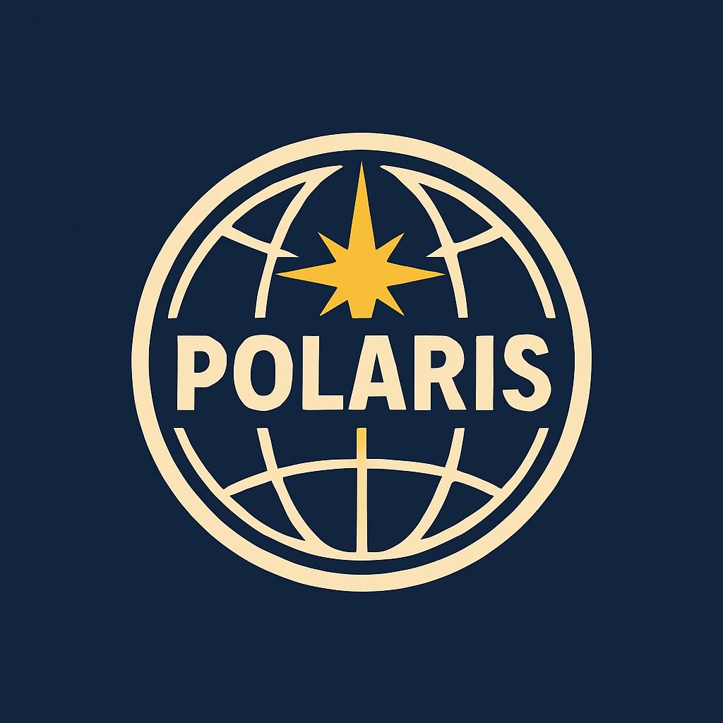 Minimalist Beige Globe with Polaris Text Logo Design
