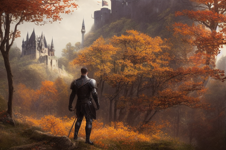 A Handsome Man In Leather Armor Staring At A Castle On A Hil By