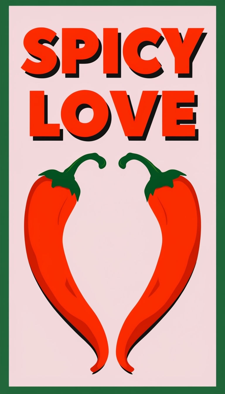 Chili Peppers Spicy Love Heart Minimalist Graphic Poster